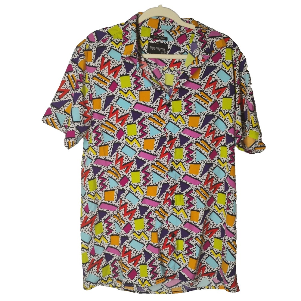 Drill Clothing Retro Style 80s 90s Stretch Mens Large Short Sleeve Shirt